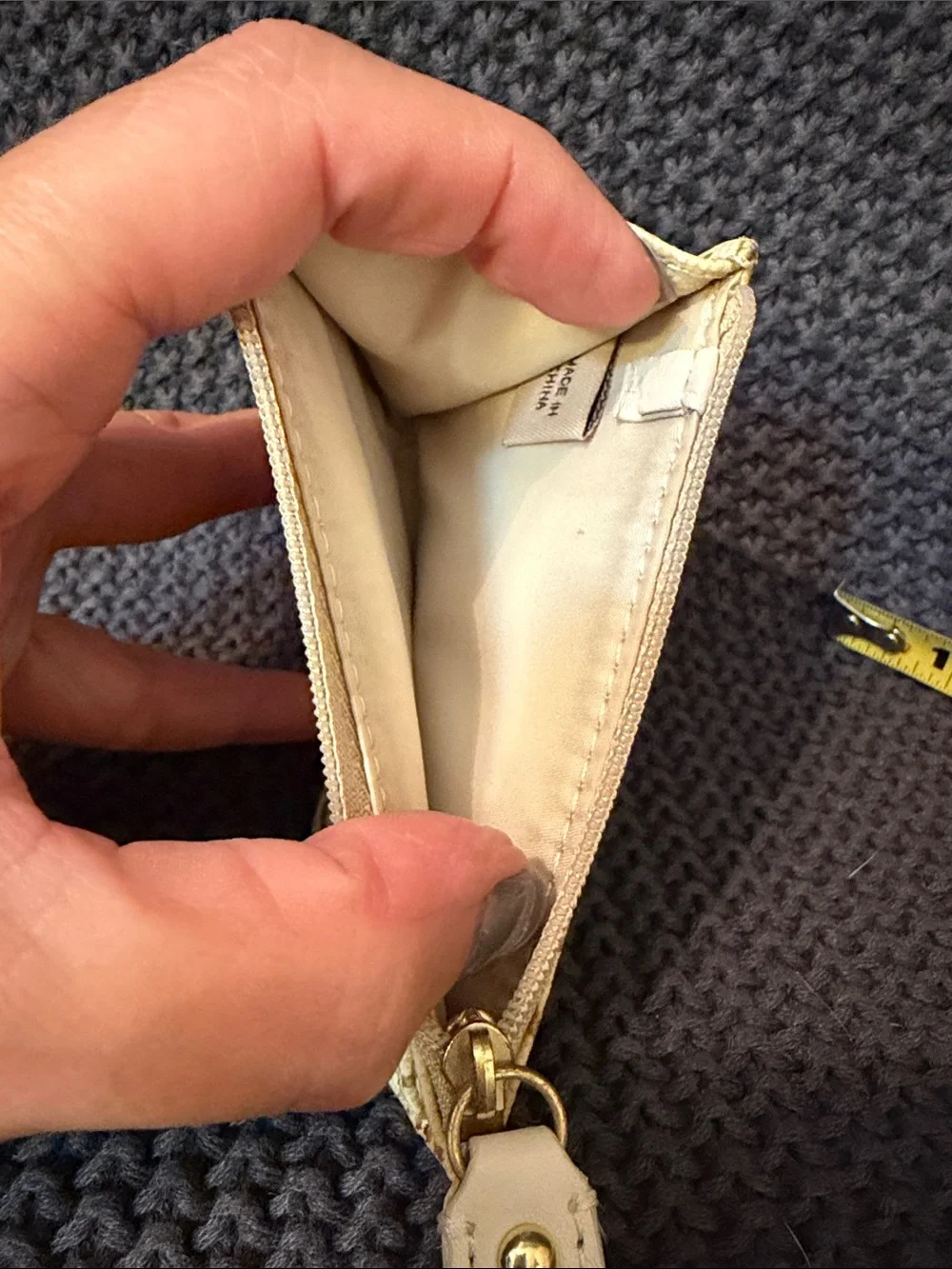 Coach Pink Beige Heart Zip Card Case with Gold Accent